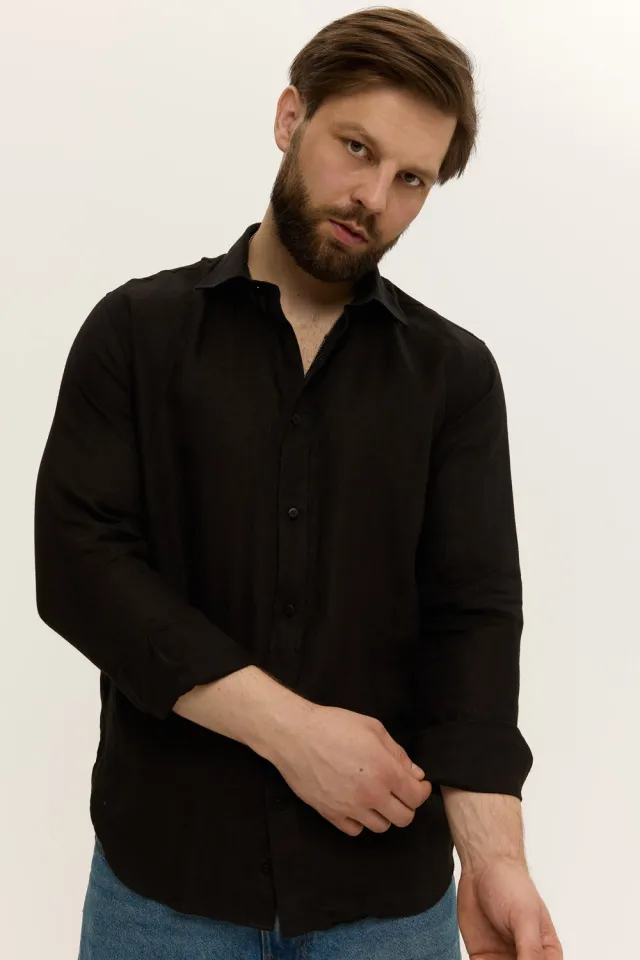Чоловіча лляна чорна сорочка  (арт. 3192)