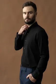 Чоловіча сорочка Slim Fit чорна  (арт. 2547) - фото № 2 - Corner