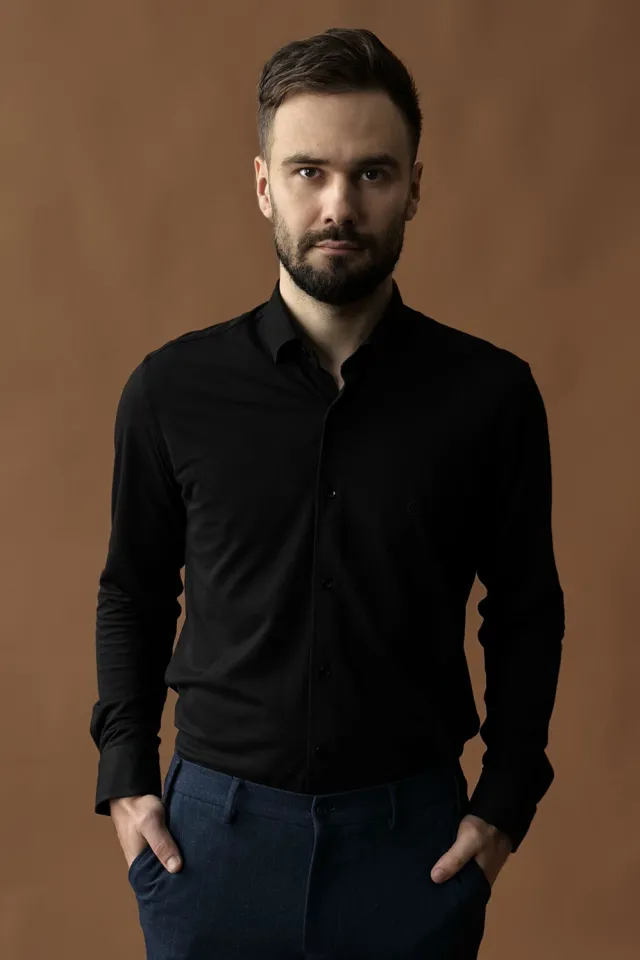Чоловіча сорочка Slim Fit чорна  (арт. 2547)