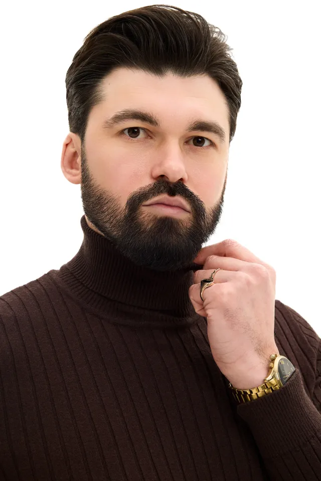 Водолазка чоловіча коричнева в рубчик  (арт. 3131)